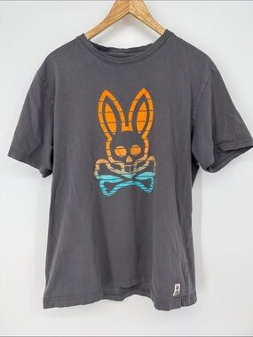 Psycho Bunny Gray Tee with White Logo Print